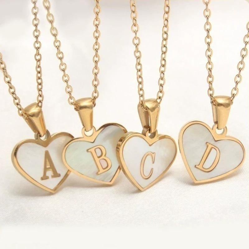 26 Letter Heart-shaped Necklace White Shell Love Clavicle Chain Fashion Personalized Necklace For Women Jewelry Valentine's Day MANDOTOS