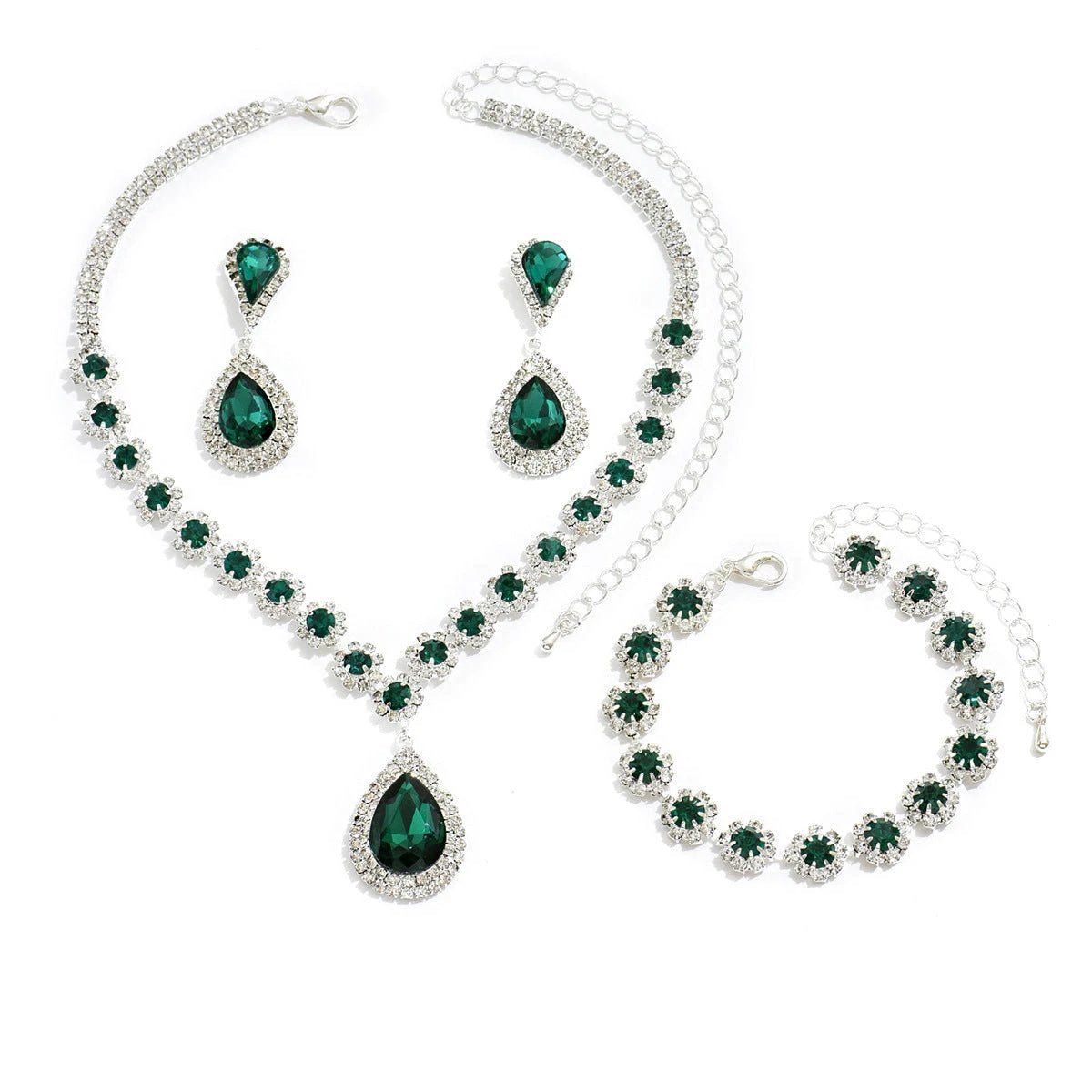 Fashion Jewelry Bridal Jewelry Suit Necklace Ear Stud Bracelet Three-piece Set MANDOTOS