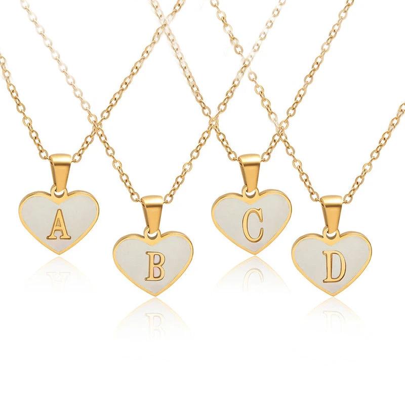 26 Letter Heart-shaped Necklace White Shell Love Clavicle Chain Fashion Personalized Necklace For Women Jewelry Valentine's Day MANDOTOS