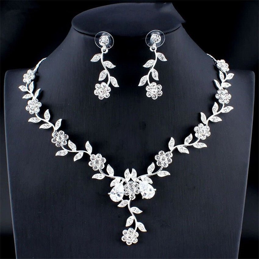 Golden Zircon Jewelry Set Bridal Necklace Earrings Wedding Two-piece Set MANDOTOS