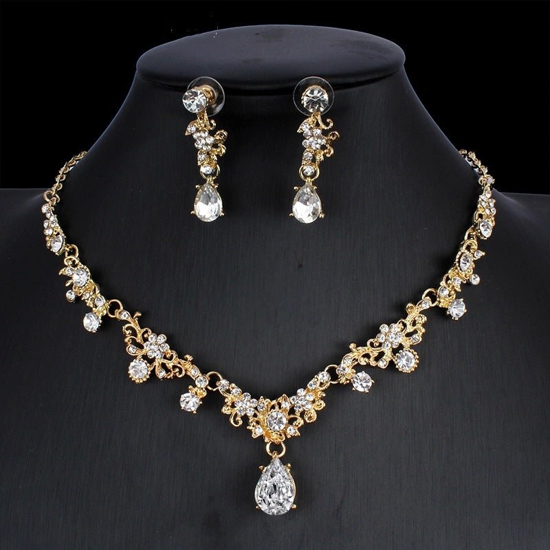 Golden Zircon Jewelry Set Bridal Necklace Earrings Wedding Two-piece Set MANDOTOS