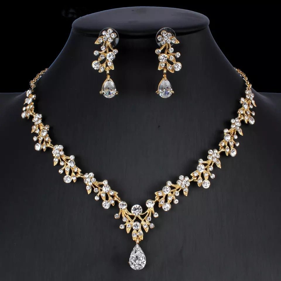 Golden Zircon Jewelry Set Bridal Necklace Earrings Wedding Two-piece Set MANDOTOS