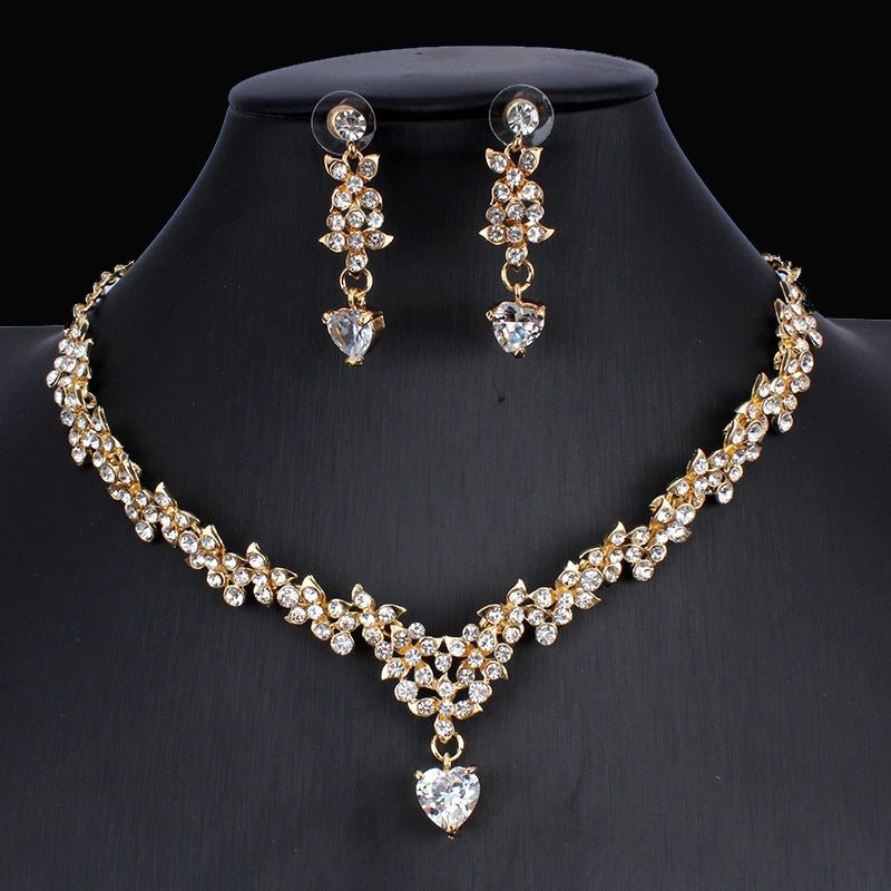 Golden Zircon Jewelry Set Bridal Necklace Earrings Wedding Two-piece Set MANDOTOS