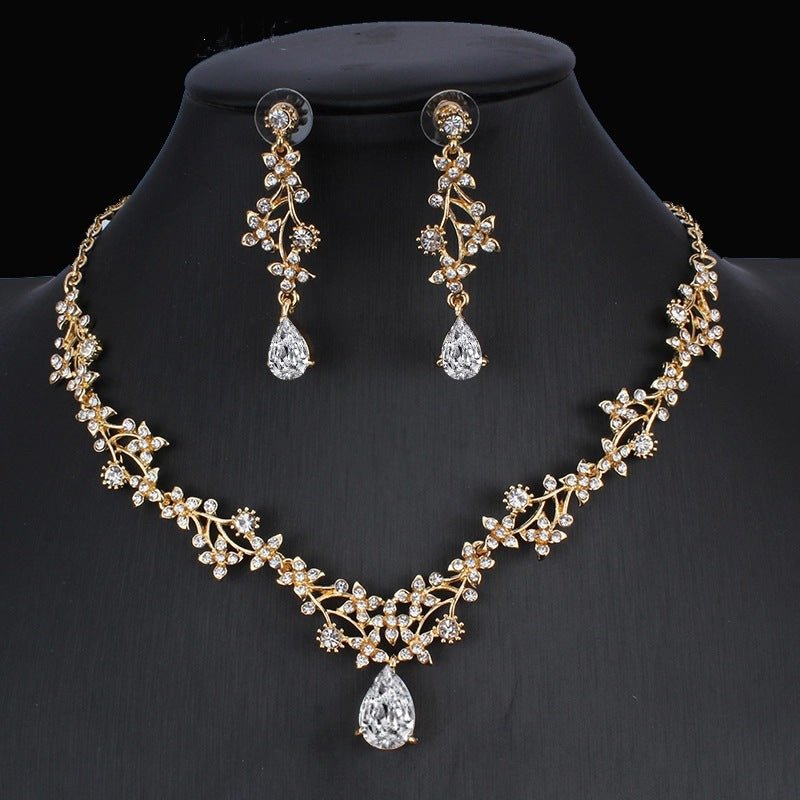 Golden Zircon Jewelry Set Bridal Necklace Earrings Wedding Two-piece Set MANDOTOS