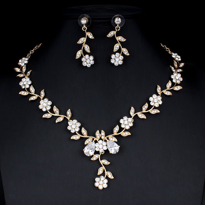 Golden Zircon Jewelry Set Bridal Necklace Earrings Wedding Two-piece Set MANDOTOS