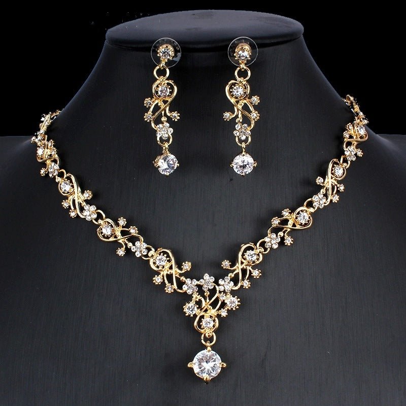 Golden Zircon Jewelry Set Bridal Necklace Earrings Wedding Two-piece Set MANDOTOS