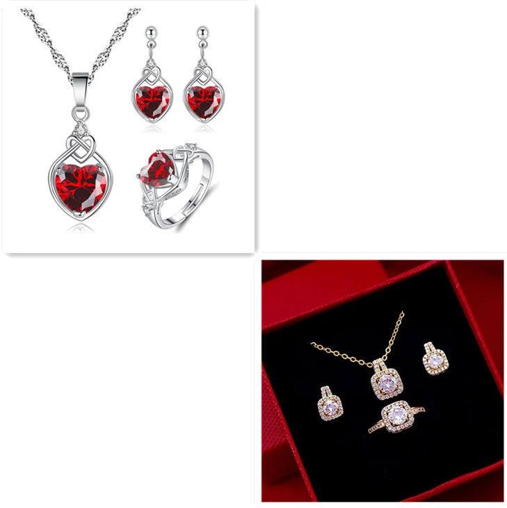 Fashion Jewelry Set - Zircon Gem Necklace Earring Ring MANDOTOS
