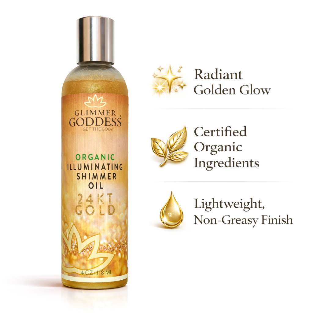 Organic Shimmer Oil – Illuminating Body Oil in 5 Shades for Radiant Glow & Deep Hydration Glimmer Goddess® Organic Skin Care