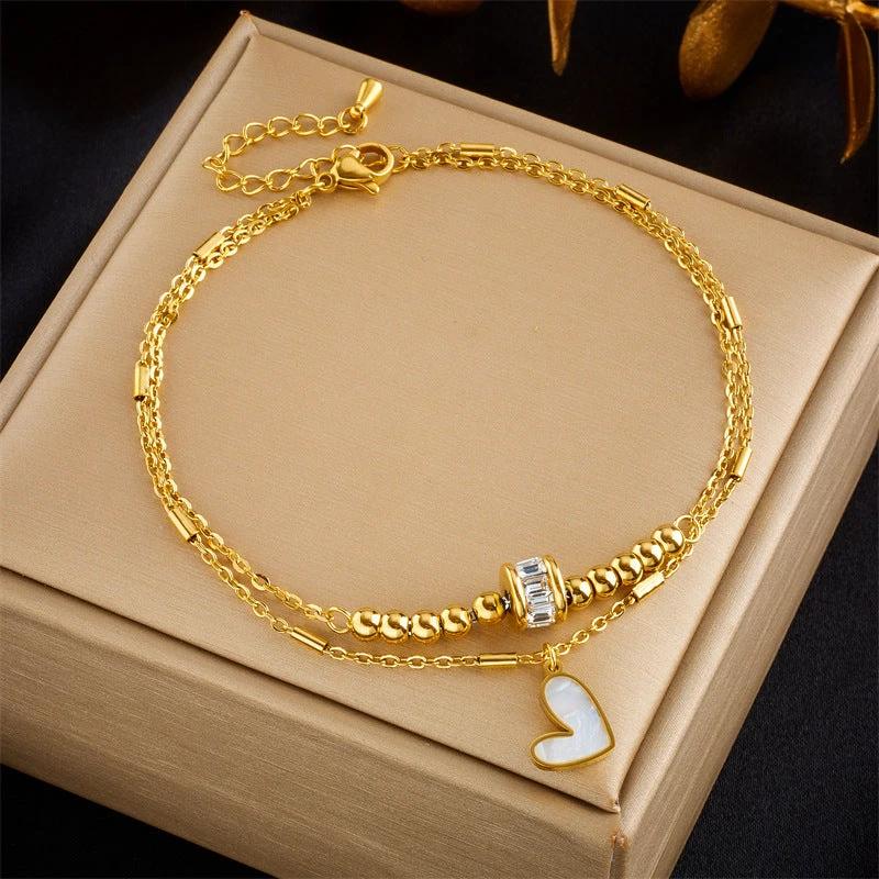 Fashion Jewelry Boho Classic Love Heart Ankle Chain Double Layer Chain Bracelet Anklet Charm Tassel Leg Chain On Foot Chain Women Party Jewelry Accessories MANDOTOS