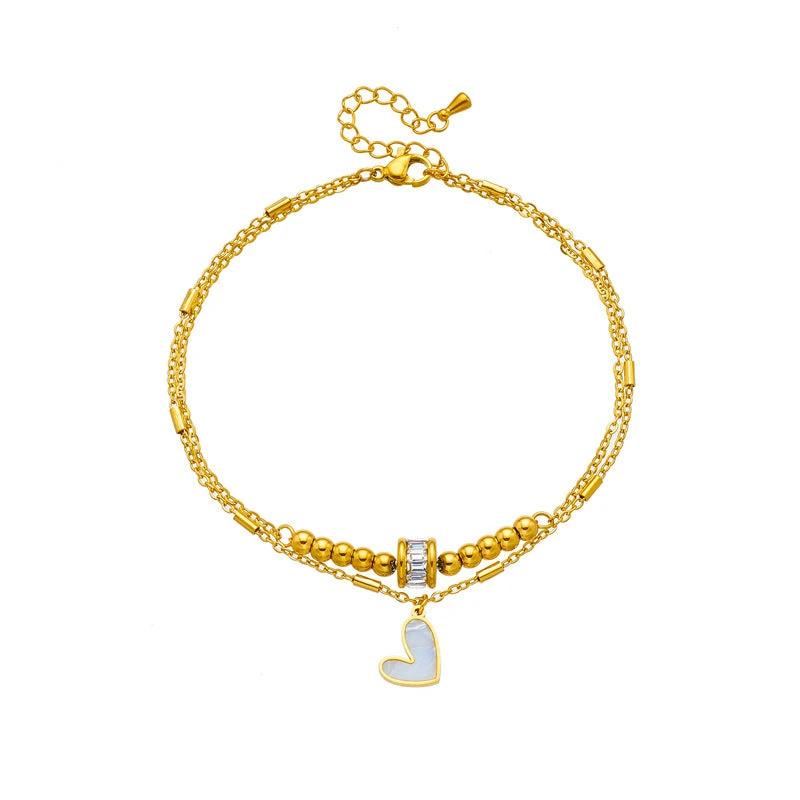 Fashion Jewelry Boho Classic Love Heart Ankle Chain Double Layer Chain Bracelet Anklet Charm Tassel Leg Chain On Foot Chain Women Party Jewelry Accessories MANDOTOS