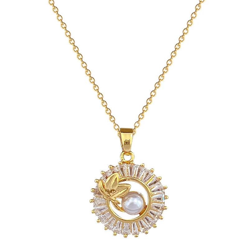 Fashion Jewelry Square Full Diamond Personalized Round Ring Leaves Necklace And Earrings Suite MANDOTOS