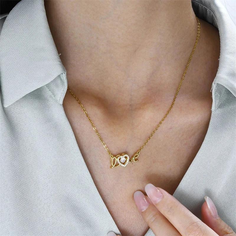 Valentines Day Gift New Titanium Steel Necklace Fashion New Love Smart Necklace Female Clavicle Chain Fashion Jewelry Woman MANDOTOS