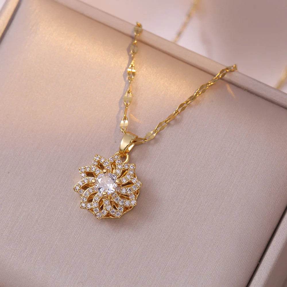 Titanium Steel Rotating Daisy Necklace – Stylish Pendant Jewelry for Women’s Daily and Party Wear CartRare