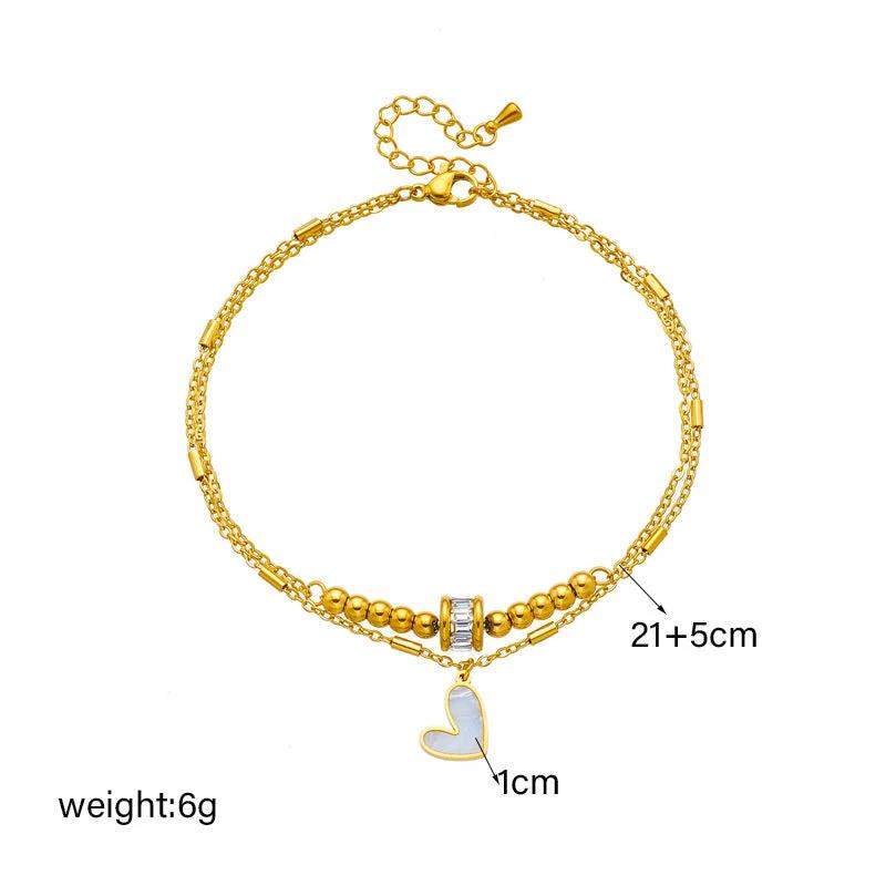 Fashion Jewelry Boho Classic Love Heart Ankle Chain Double Layer Chain Bracelet Anklet Charm Tassel Leg Chain On Foot Chain Women Party Jewelry Accessories MANDOTOS