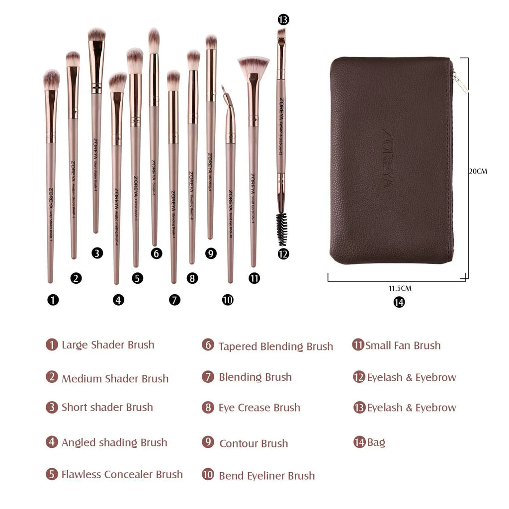 Eye Makeup Brushes, 12 Pcs Professional Eye Brush Set Eyeshadow, Eyebrow, Blending, Fan, Eyelash Brush Set with Carrying Bag (Champagne Gold) SnapGoShop