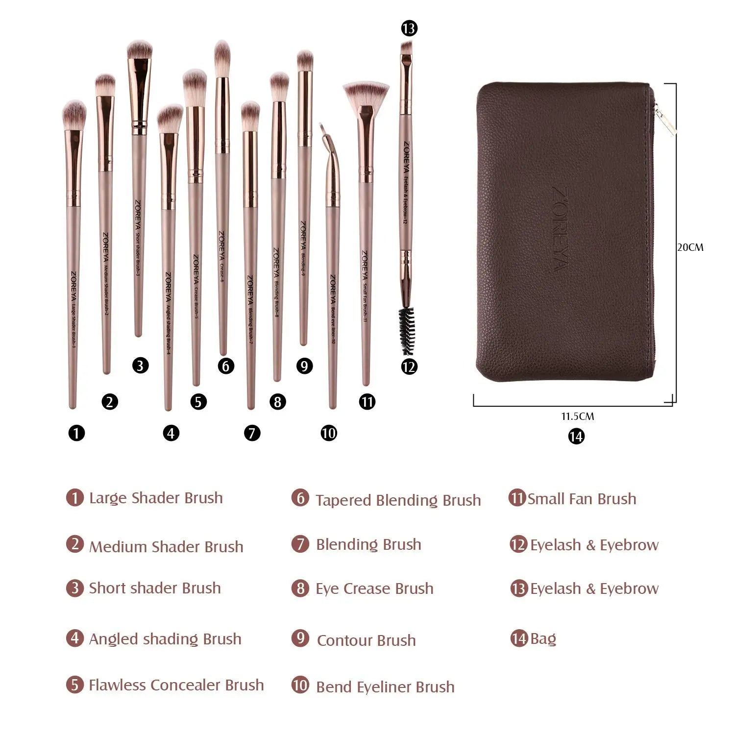 Eye Makeup Brushes, 12 Pcs Professional Eye Brush Set Eyeshadow, Eyebrow, Blending, Fan, Eyelash Brush Set with Carrying Bag (Champagne Gold) SnapGoShop