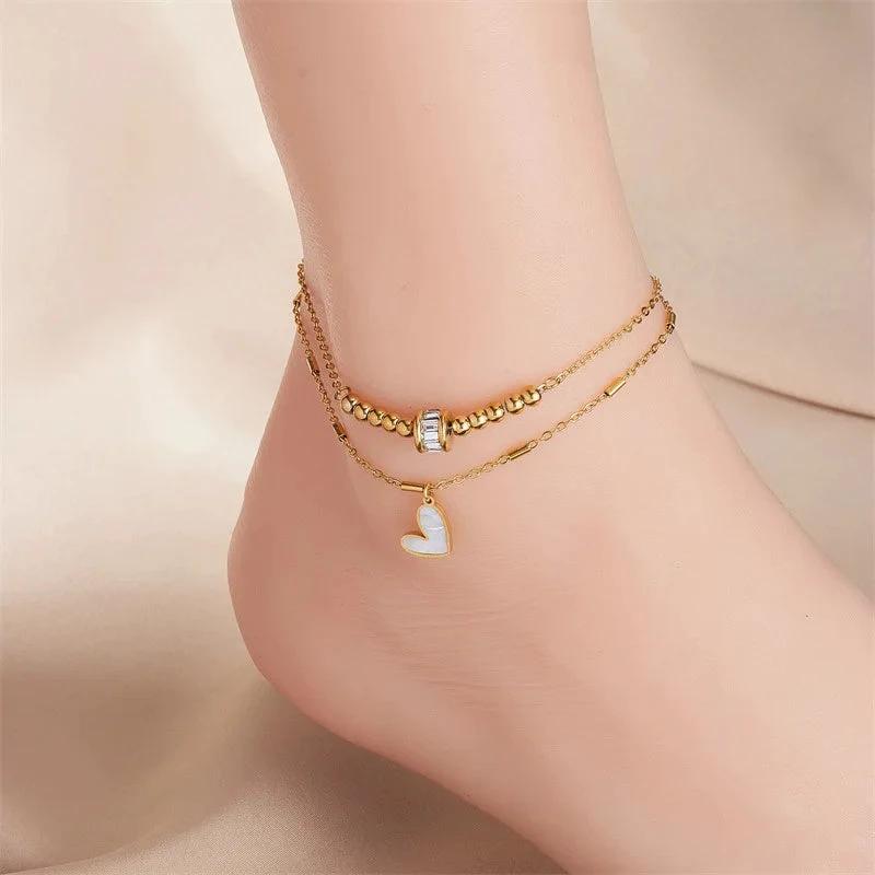 Fashion Jewelry Boho Classic Love Heart Ankle Chain Double Layer Chain Bracelet Anklet Charm Tassel Leg Chain On Foot Chain Women Party Jewelry Accessories MANDOTOS