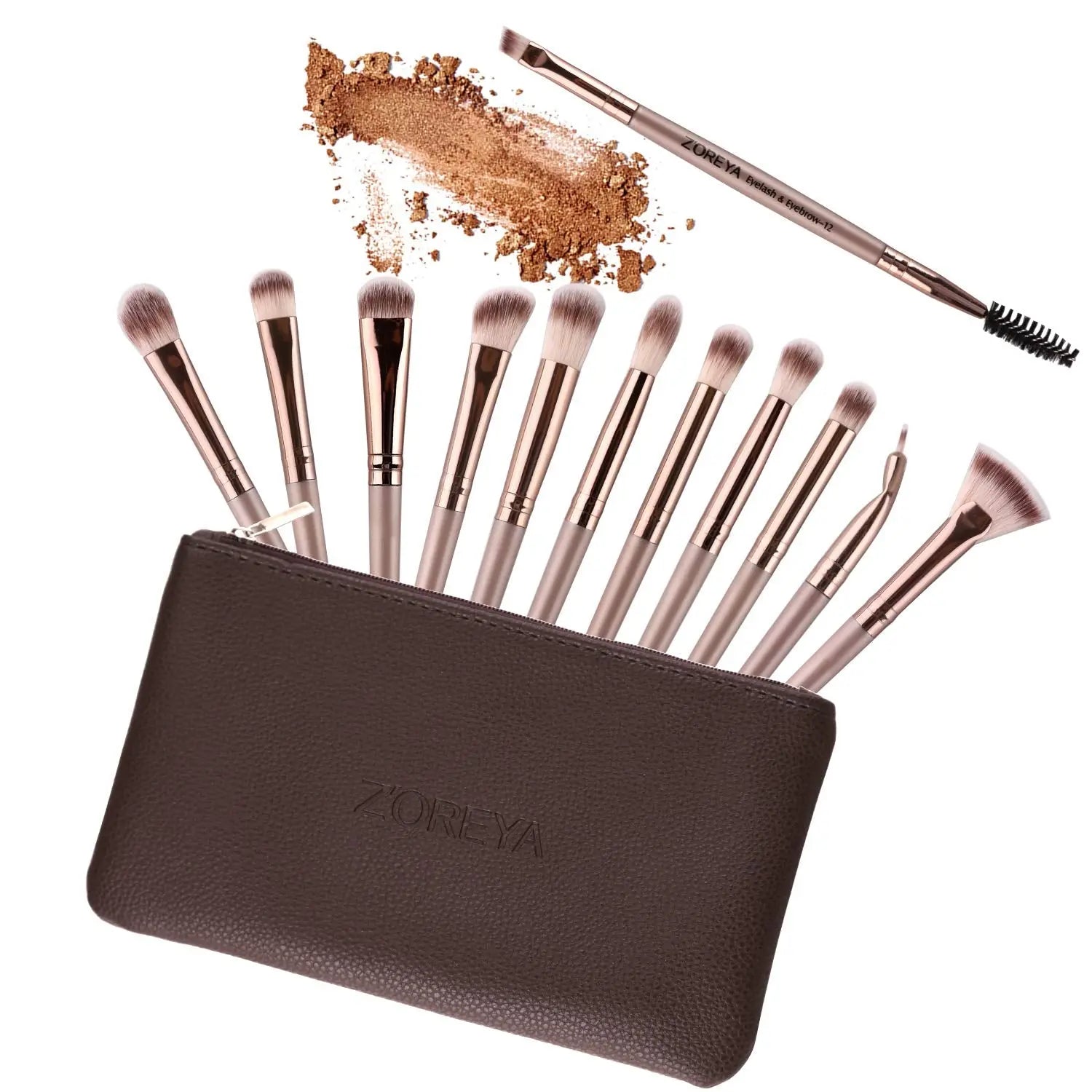 Eye Makeup Brushes, 12 Pcs Professional Eye Brush Set Eyeshadow, Eyebrow, Blending, Fan, Eyelash Brush Set with Carrying Bag (Champagne Gold) SnapGoShop