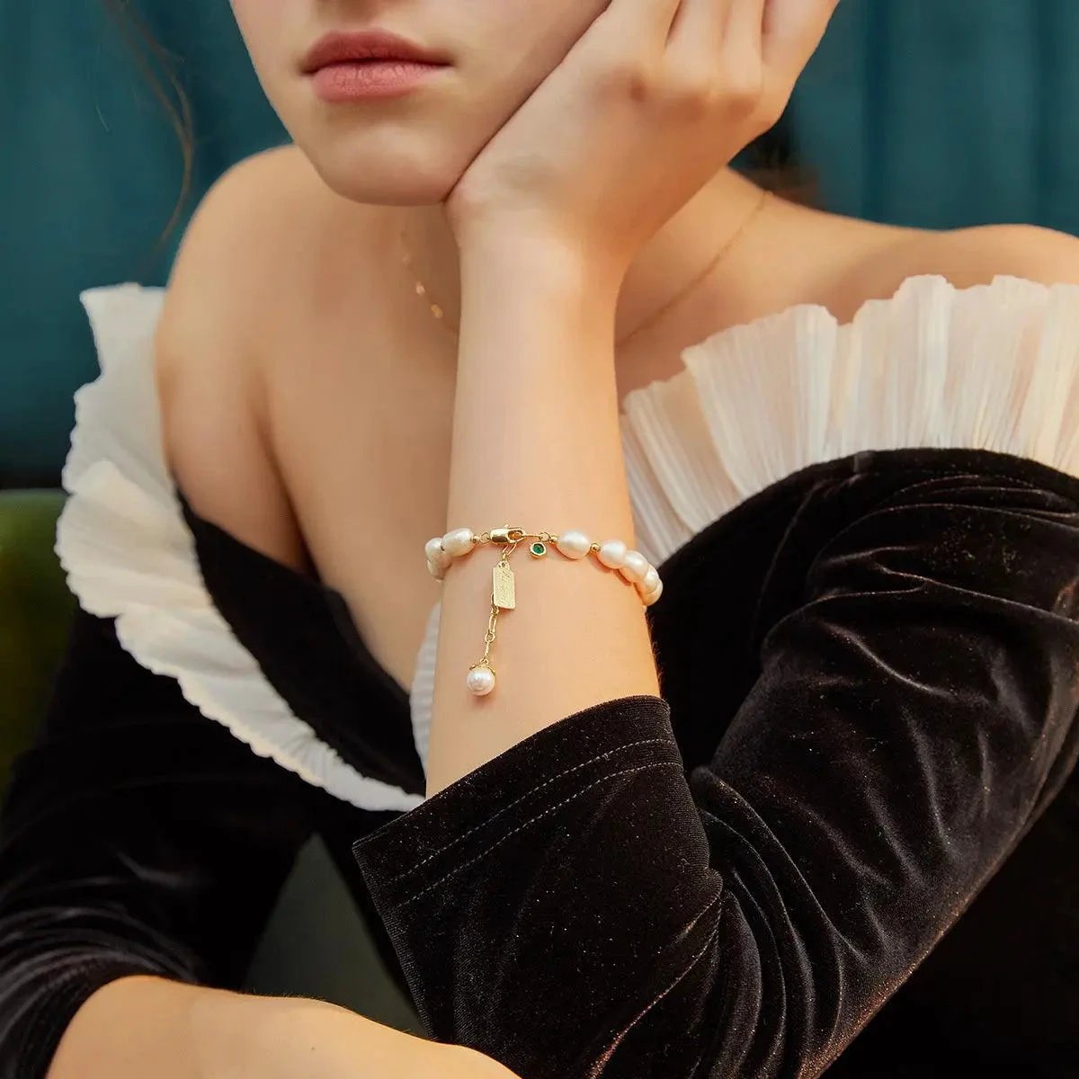 Natural Zircon Pearl Bracelet Luxury Jewelry MANDOTOS