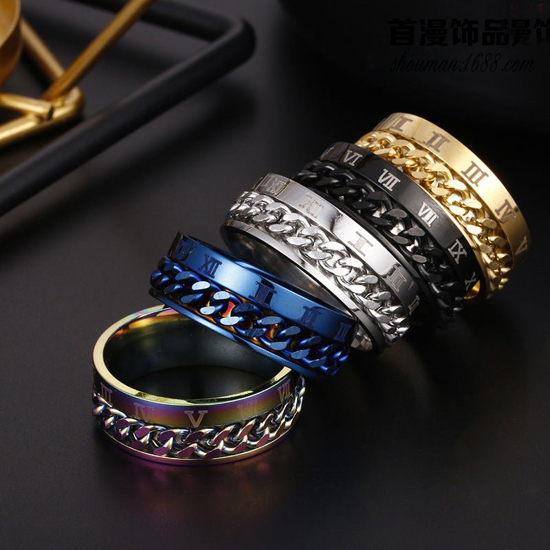 Roman Letter Rotatable Chain Rings Men Digital Titanium Steel RingFor Couple High Quality Multifunctional Bottle Opener Ring Spinner Jewelry Punk Gifts MANDOTOS