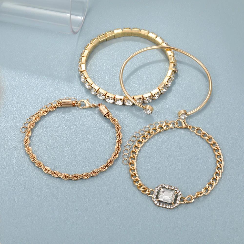 Fashion Jewelry 4 Pcs Crystal Bracelet Set Bohemian Design For Women Vintage Luxury Twisted Cuff Chains Armband Jewelry Accessories MANDOTOS