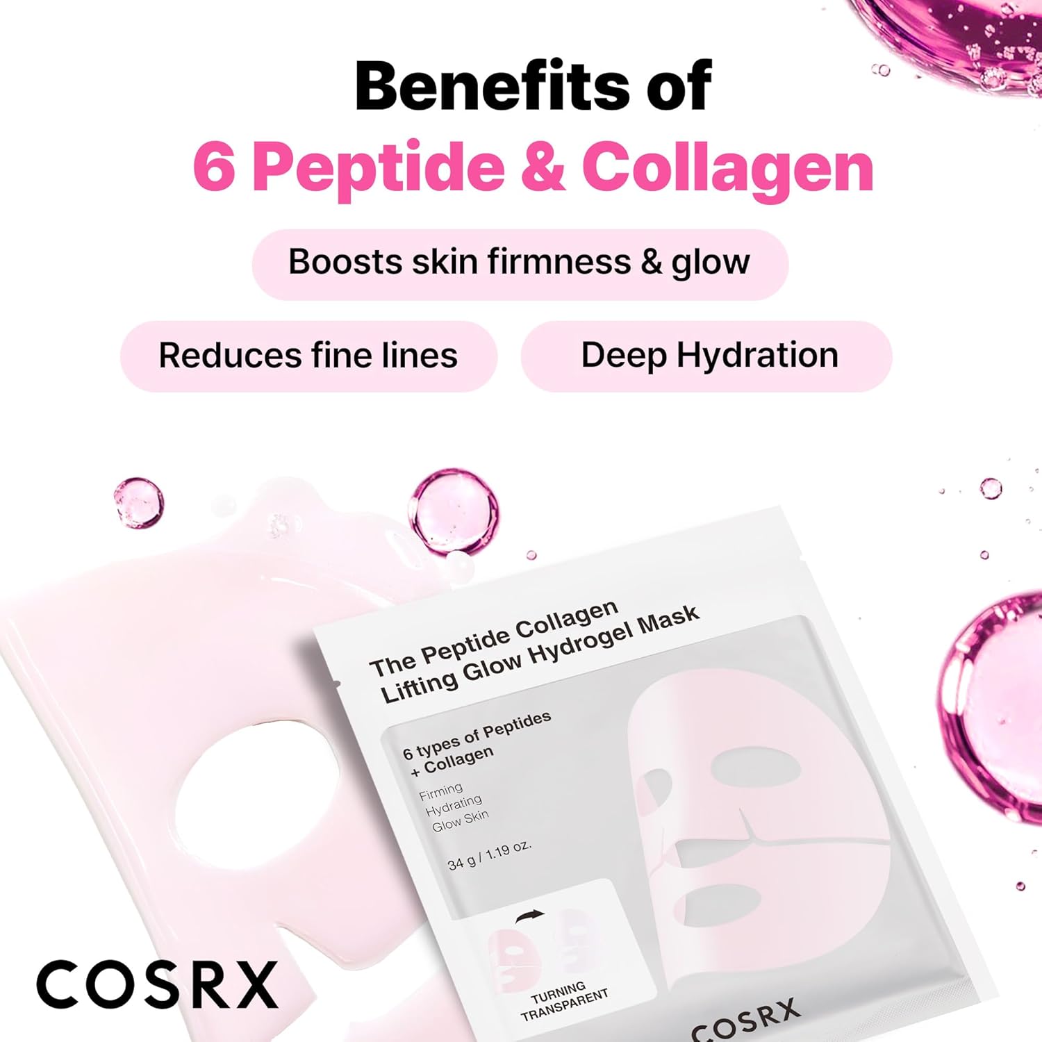 Cosrx The Peptide Collagen Lifting Glow Hydrogel Mask AsiaBeautyMall