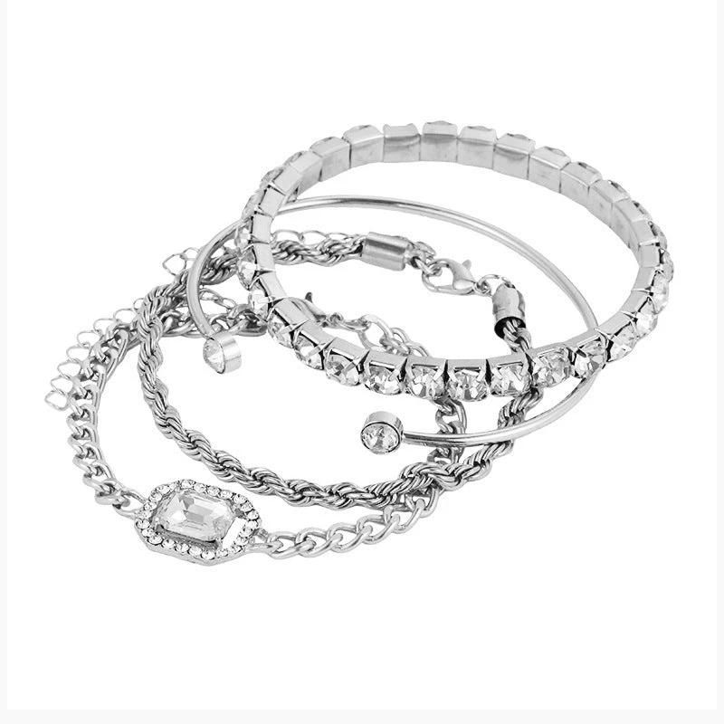 Fashion Jewelry 4 Pcs Crystal Bracelet Set Bohemian Design For Women Vintage Luxury Twisted Cuff Chains Armband Jewelry Accessories MANDOTOS