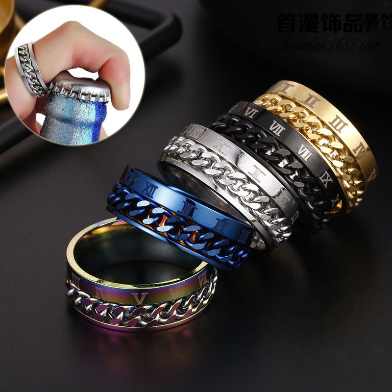 Roman Letter Rotatable Chain Rings Men Digital Titanium Steel RingFor Couple High Quality Multifunctional Bottle Opener Ring Spinner Jewelry Punk Gifts MANDOTOS