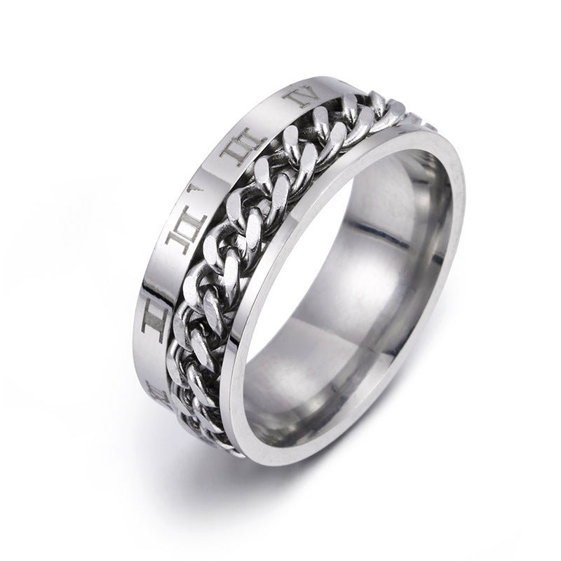 Roman Letter Rotatable Chain Rings Men Digital Titanium Steel RingFor Couple High Quality Multifunctional Bottle Opener Ring Spinner Jewelry Punk Gifts MANDOTOS