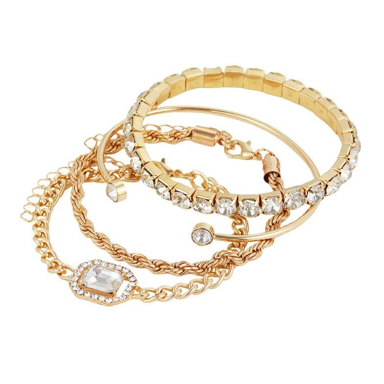 Fashion Jewelry 4 Pcs Crystal Bracelet Set Bohemian Design For Women Vintage Luxury Twisted Cuff Chains Armband Jewelry Accessories MANDOTOS