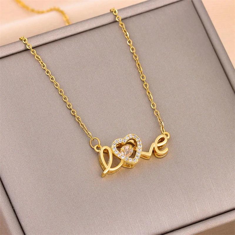 Valentines Day Gift New Titanium Steel Necklace Fashion New Love Smart Necklace Female Clavicle Chain Fashion Jewelry Woman MANDOTOS