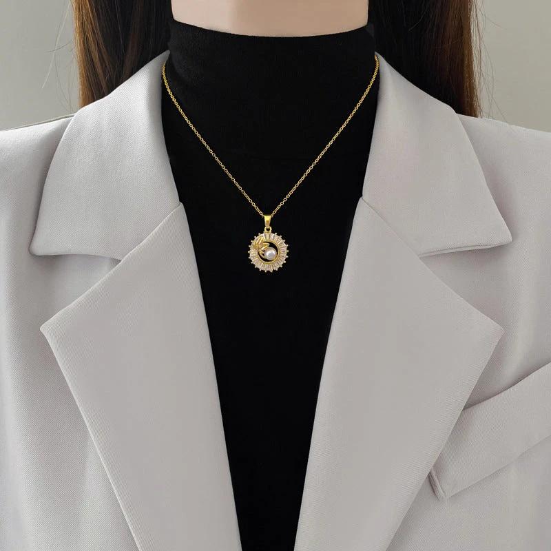 Fashion Jewelry Square Full Diamond Personalized Round Ring Leaves Necklace And Earrings Suite MANDOTOS