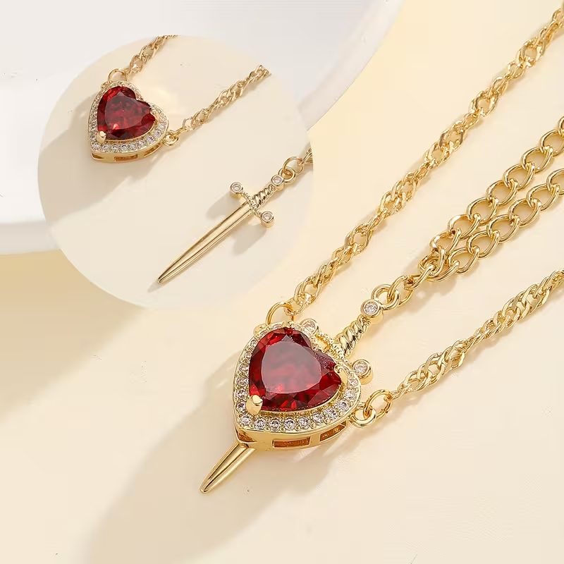 Heart Ring and Sword Necklace Set – Stainless Steel Couple Jewelry Gift CartRare