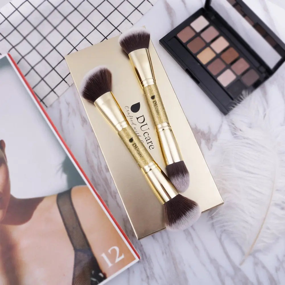 Makeup Brushes Duo End Foundation Powder Buffer and Contour Brush Synthetic Cosmetic Tools 2Pcs SnapGoShop