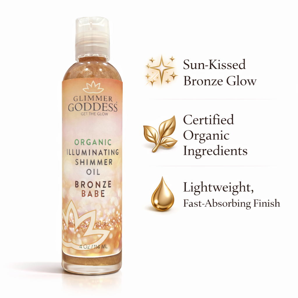 Organic Shimmer Oil – Illuminating Body Oil in 5 Shades for Radiant Glow & Deep Hydration Glimmer Goddess® Organic Skin Care