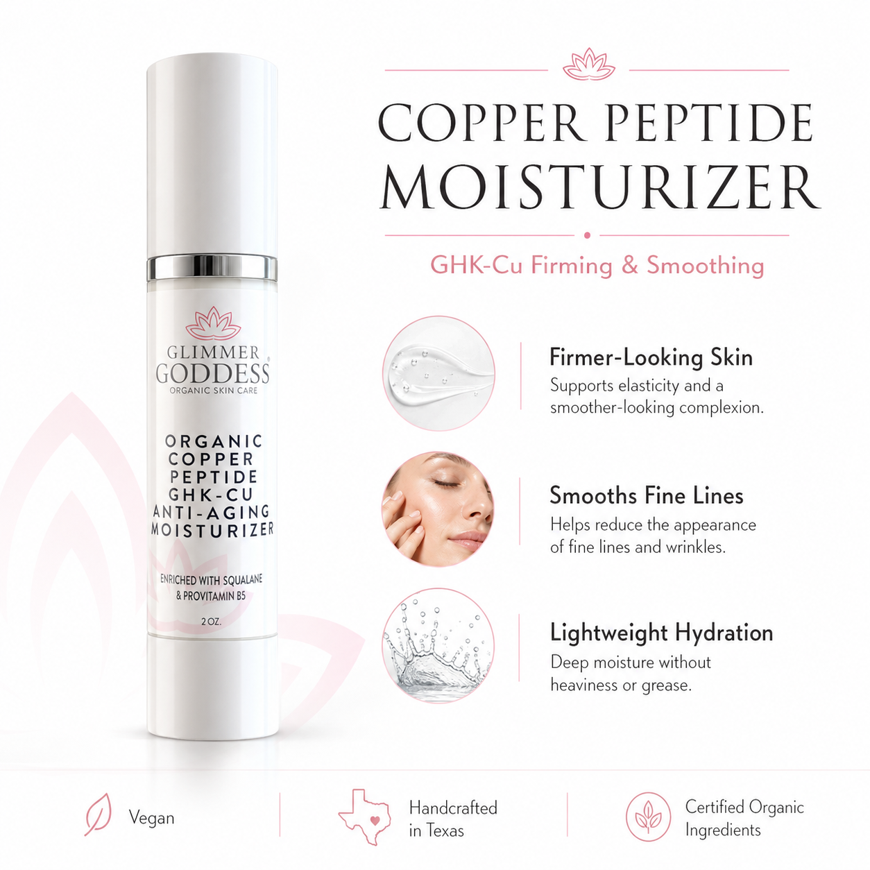 Organic Copper Peptide Moisturizer – Firming & Smoothing Glimmer Goddess® Organic Skin Care