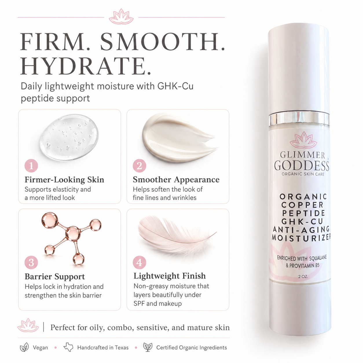 Organic Copper Peptide Moisturizer – Firming & Smoothing Glimmer Goddess® Organic Skin Care