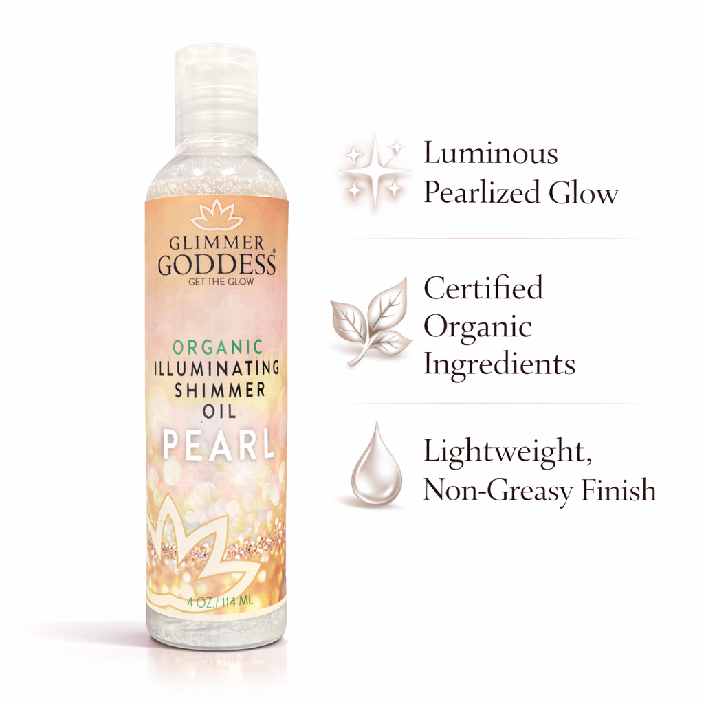 Organic Shimmer Oil – Illuminating Body Oil in 5 Shades for Radiant Glow & Deep Hydration Glimmer Goddess® Organic Skin Care