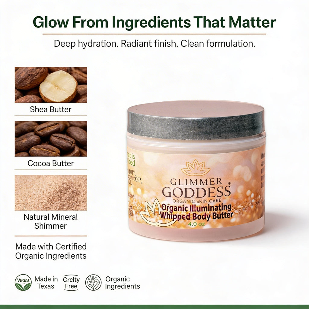 Organic Shimmering Body Butter – Radiant Glow + Deep Hydration Glimmer Goddess® Organic Skin Care