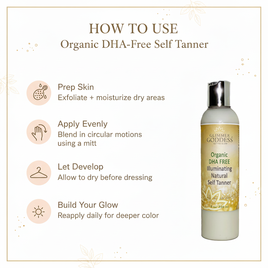 Organic DHA-Free Self Tanner – Natural Sun-Kissed Glow for Sensitive Skin Glimmer Goddess® Organic Skin Care