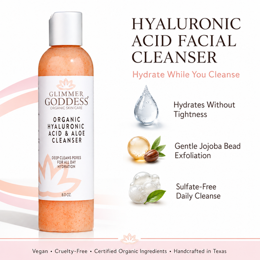 Organic Hydrating Facial Cleanser with Exfoliating Jojoba Beads – 8 oz Glimmer Goddess® Organic Skin Care