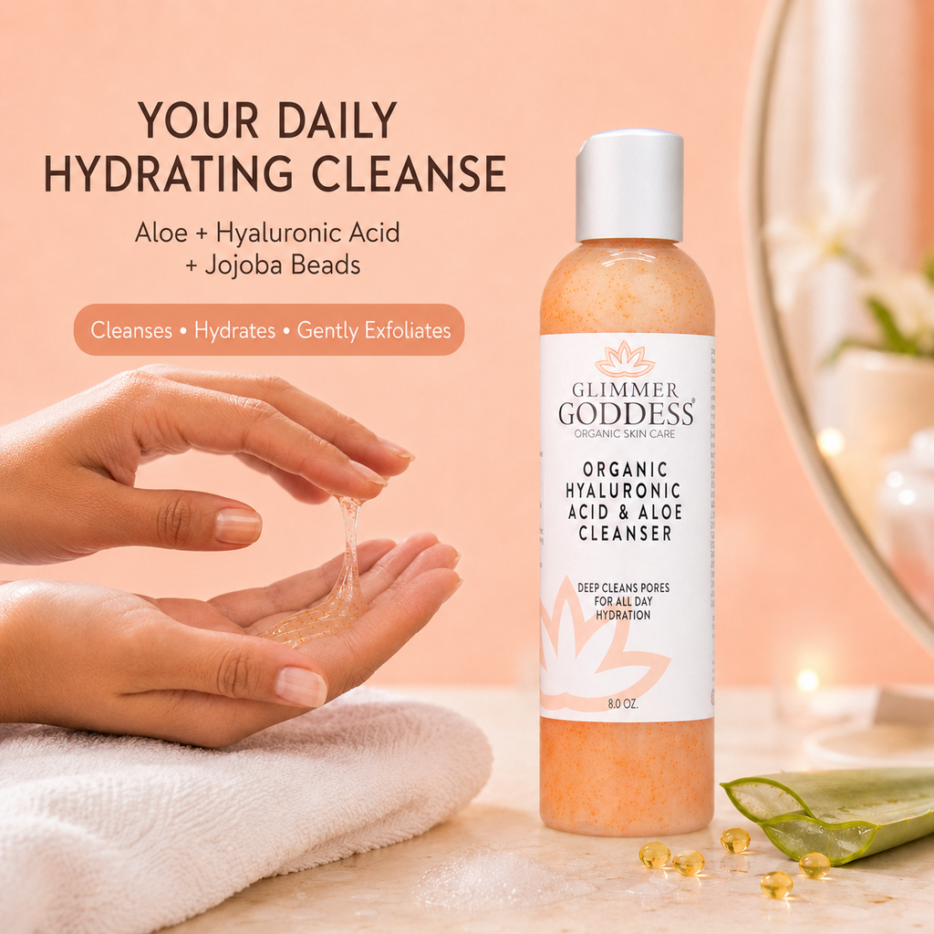 Organic Hydrating Facial Cleanser with Exfoliating Jojoba Beads – 8 oz Glimmer Goddess® Organic Skin Care