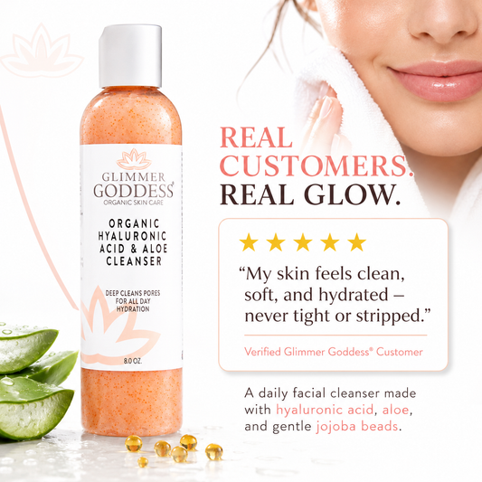 Organic Hydrating Facial Cleanser with Exfoliating Jojoba Beads – 8 oz Glimmer Goddess® Organic Skin Care