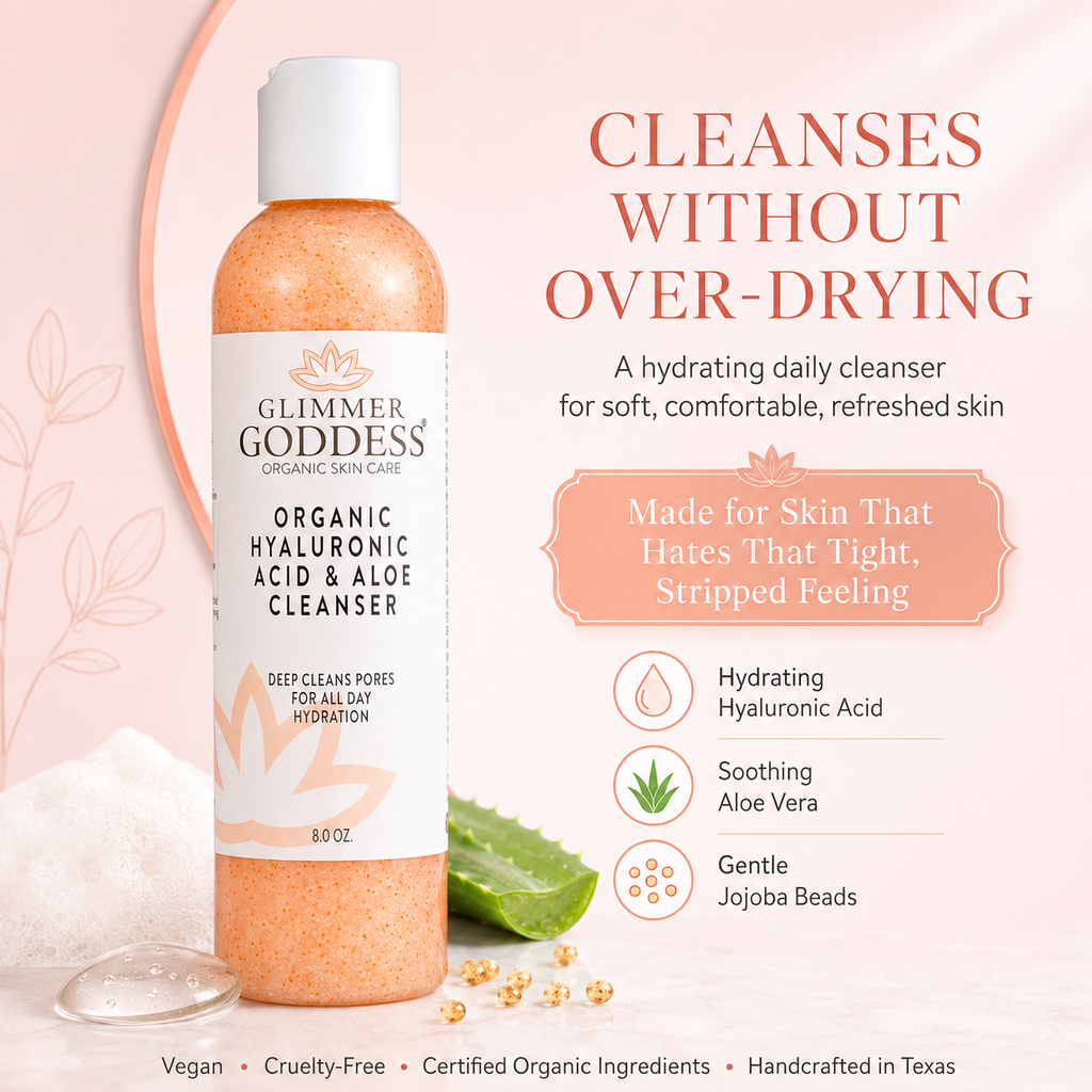 Organic Hydrating Facial Cleanser with Exfoliating Jojoba Beads – 8 oz Glimmer Goddess® Organic Skin Care