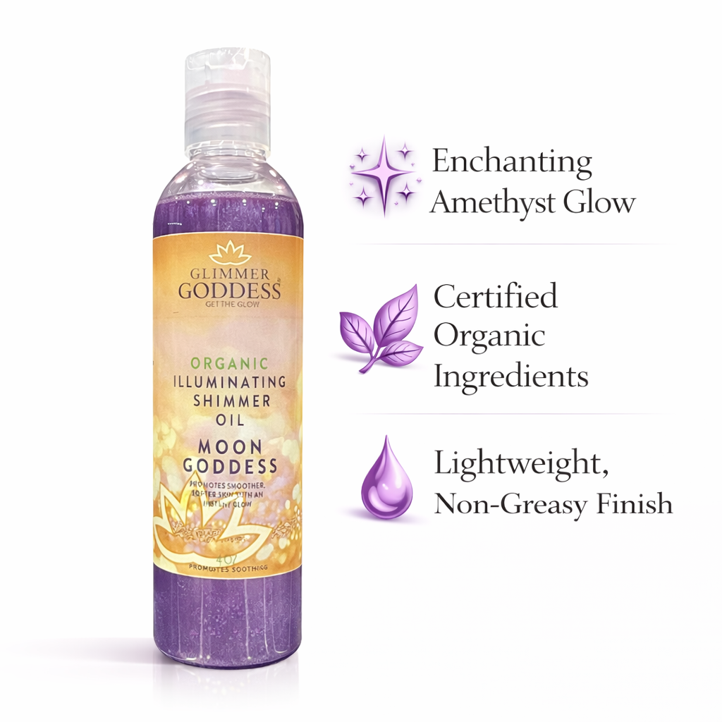 Organic Shimmer Oil – Illuminating Body Oil in 5 Shades for Radiant Glow & Deep Hydration Glimmer Goddess® Organic Skin Care