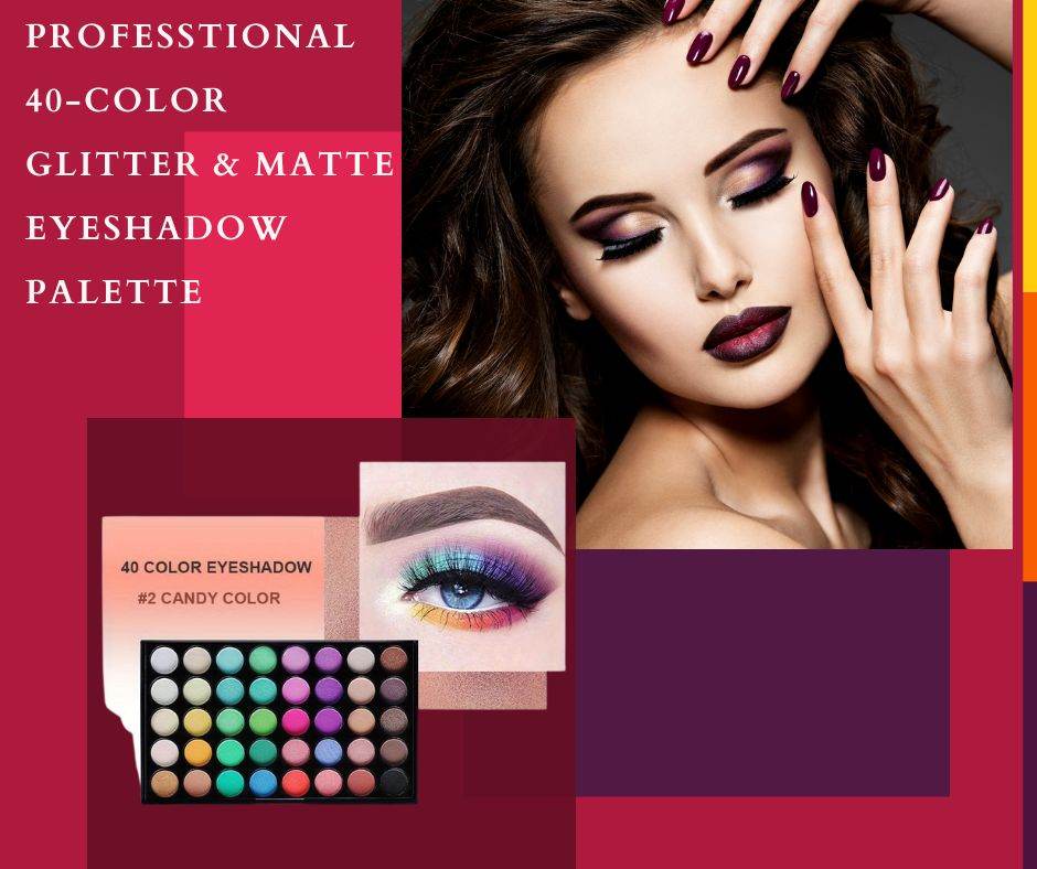 Professtional 40-Color Glitter & Matte Eyeshadow Palette – Waterproof, Long-Lasting Pressed Powder Makeup Kit for Women CartRare