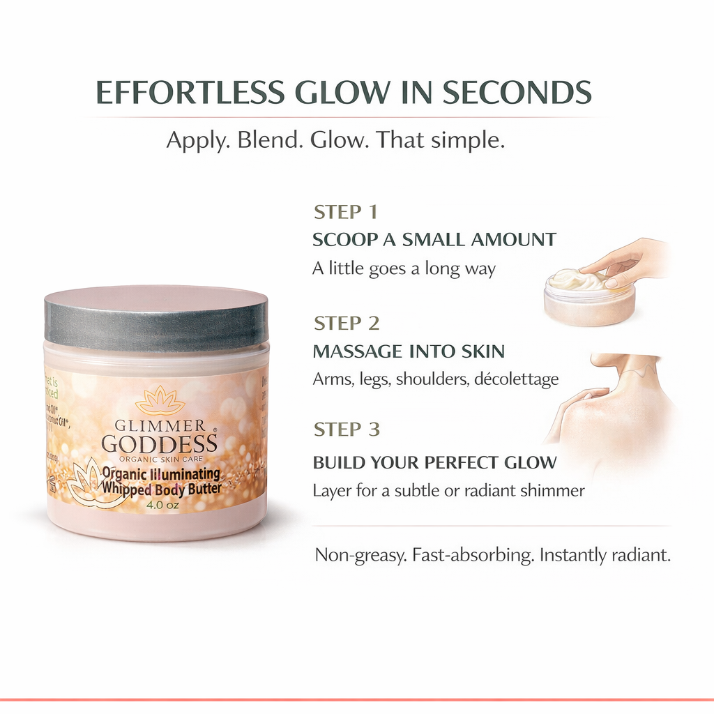 Organic Shimmering Body Butter – Radiant Glow + Deep Hydration Glimmer Goddess® Organic Skin Care