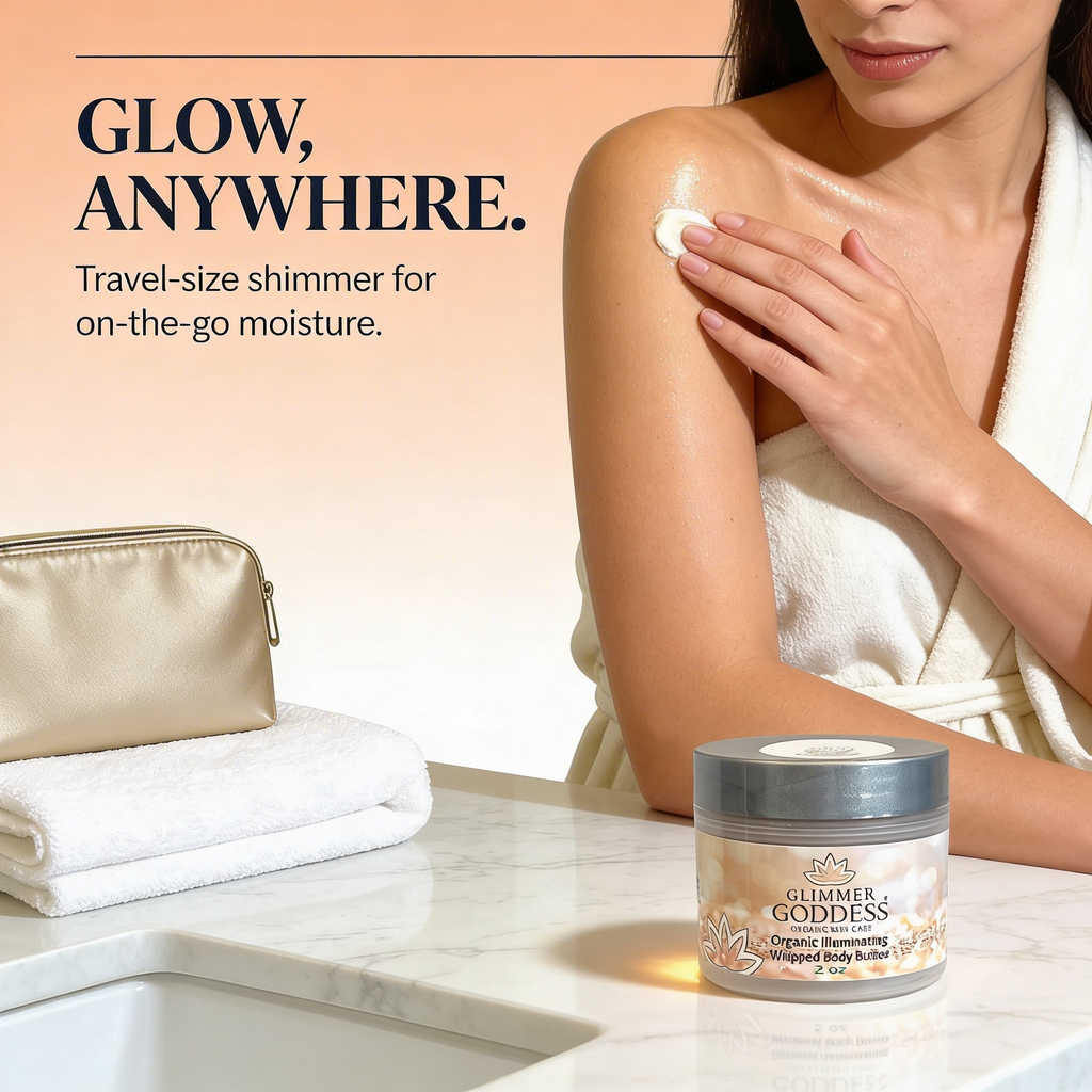 Organic Shimmering Body Butter 2 oz – Travel Size Glimmer Goddess® Organic Skin Care