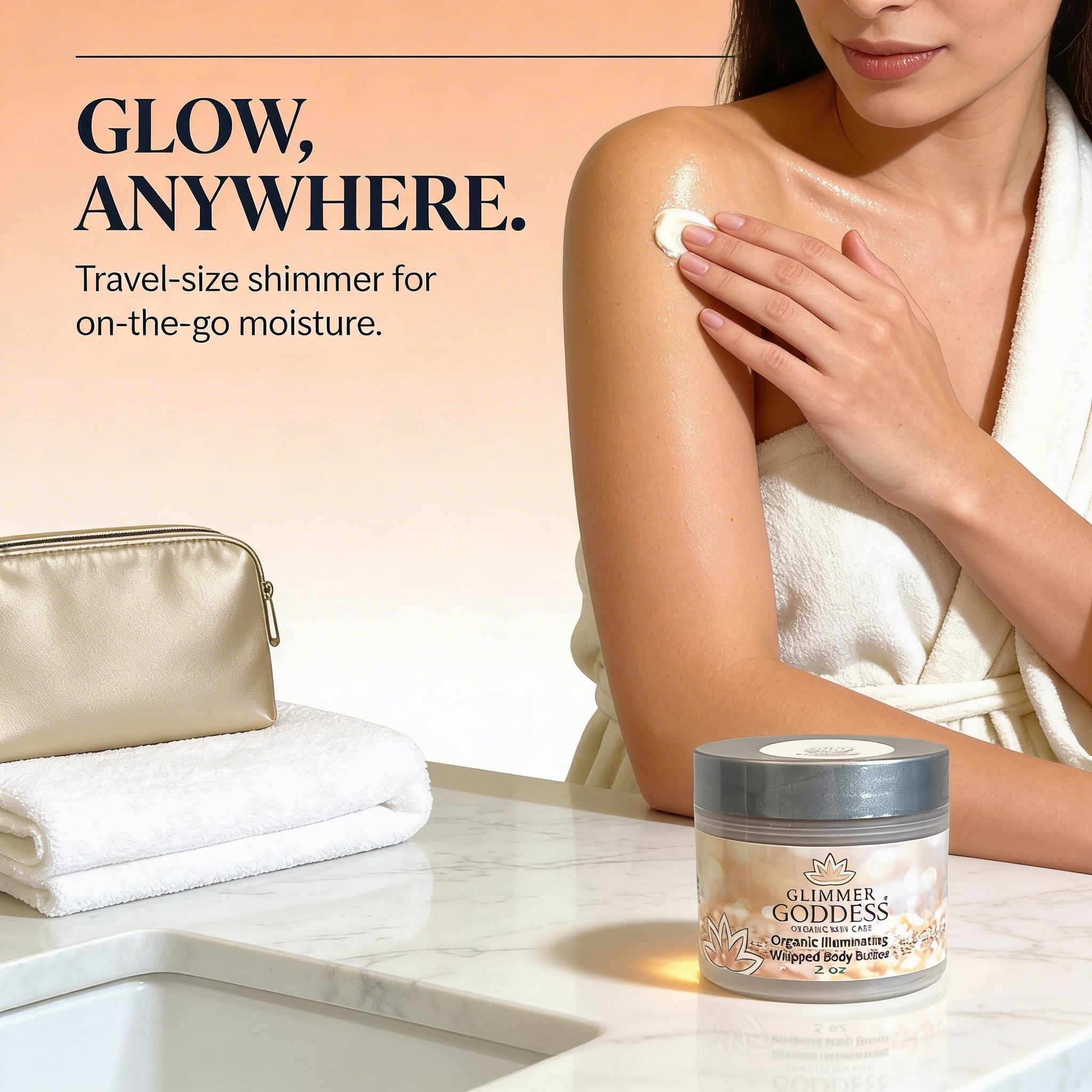 Organic Shimmering Body Butter 2 oz – Travel Size Glimmer Goddess® Organic Skin Care