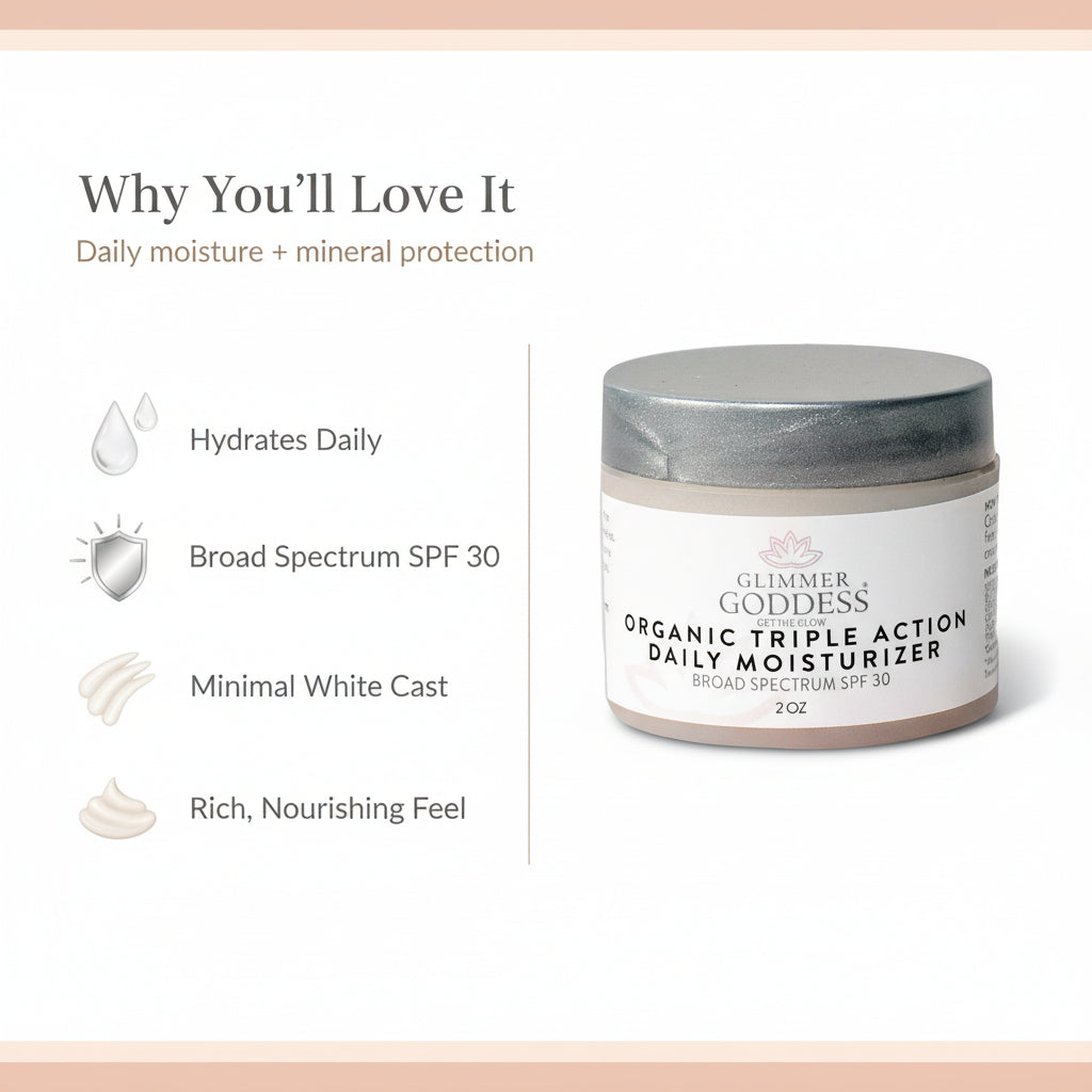 Triple Action Daily Moisturizer – Organic SPF 30 Glimmer Goddess® Organic Skin Care